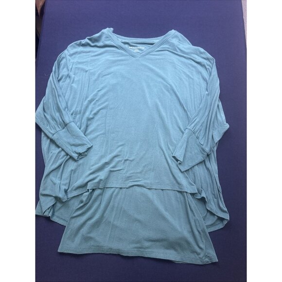 Soft Surroundings Top Women Medium Teal Knit Long Sleeve Relaxed Tunic V Neck - Picture 6 of 12